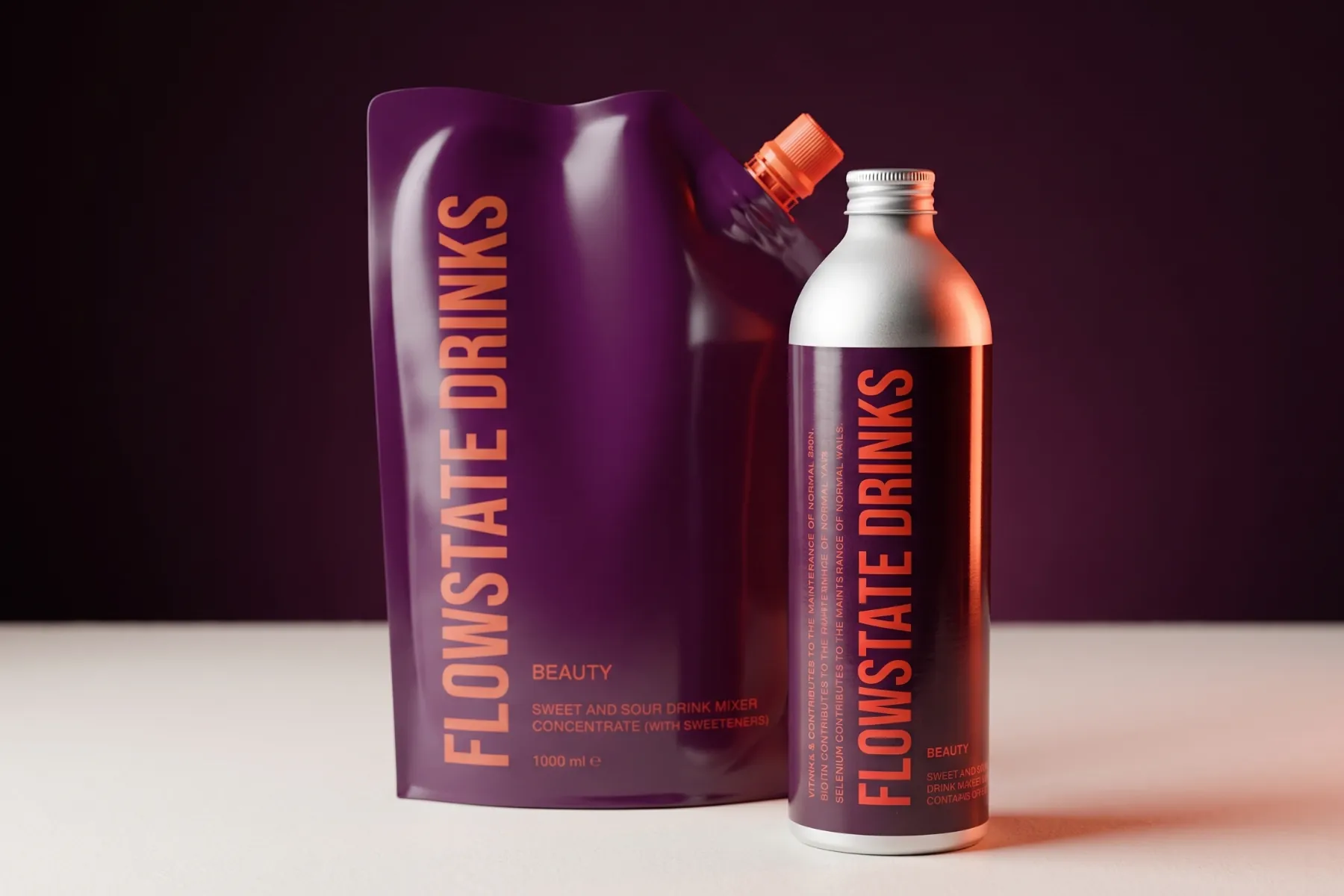 Flowstate Drinks Beauty 1L pouch and aluminium refill bottle